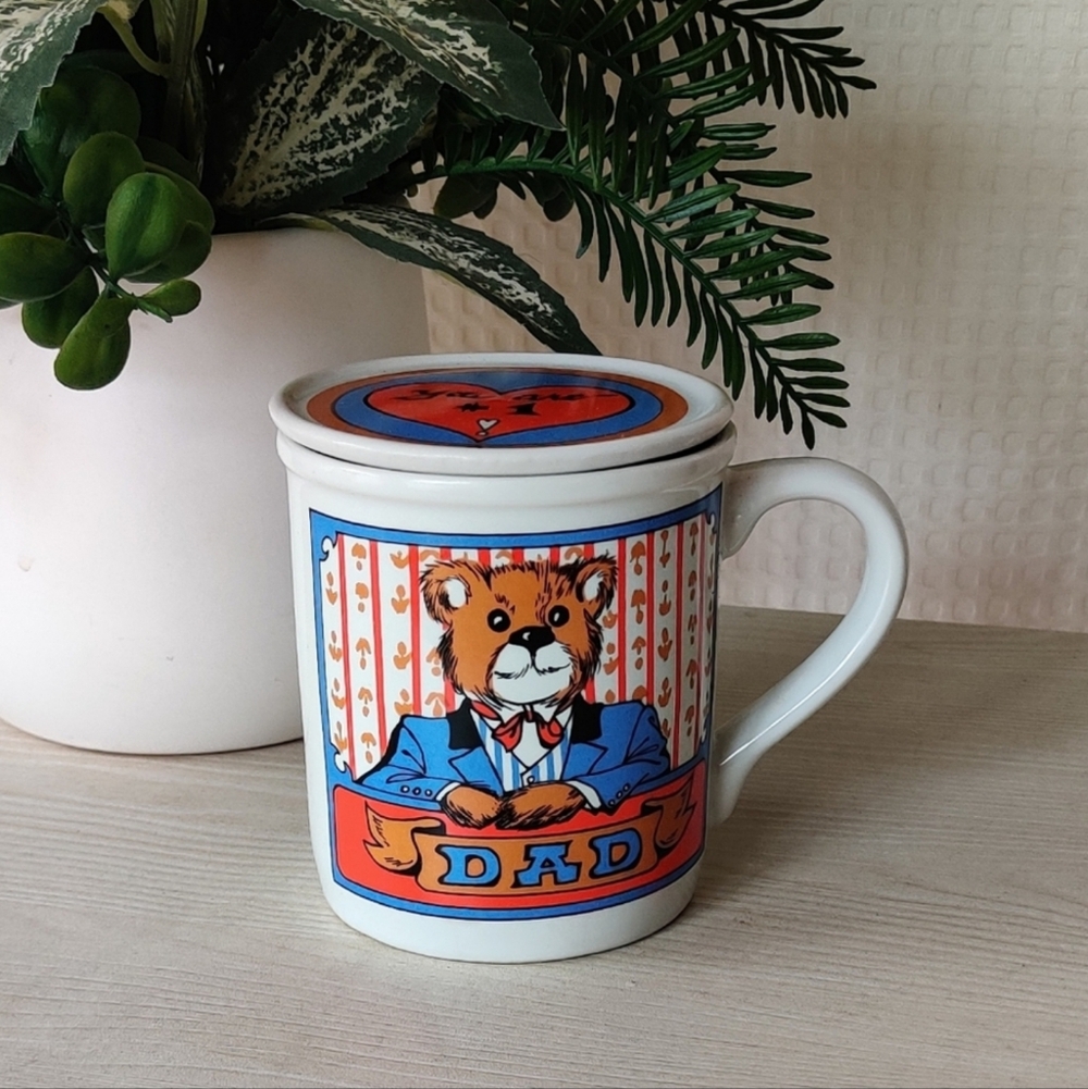 Vintage Fine Ceramic "You're #1" Dad" Mug with Coaster/Lid